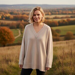 Athleta Cream V-Neck Sweater